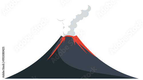 Volcano Eruption: Fiery Lava Flows Down Dark Mountain, Smoke Plumes Rise
