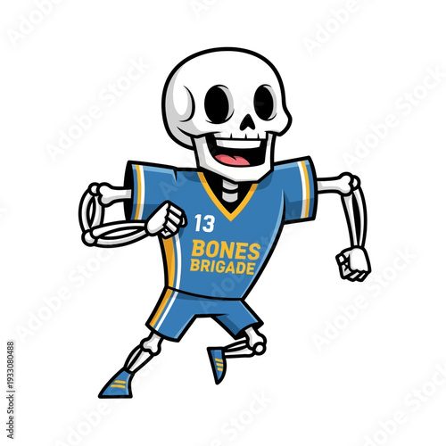 Cartoon Skeleton Running in Sports Uniform, Bones Brigade