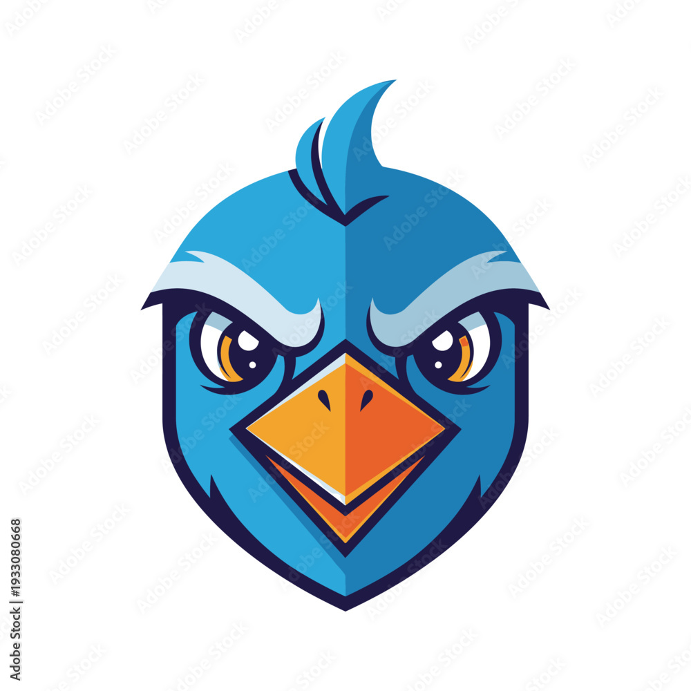 Fototapeta premium Angry Blue Bird Mascot Logo, Fierce Cartoon Bird Face, Aggressive Avian Character