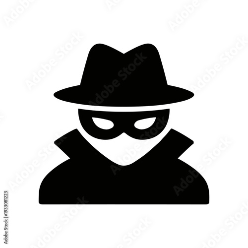 Spy, thief, criminal, detective, security, investigation, thief with mask, black solid icon vector illustration