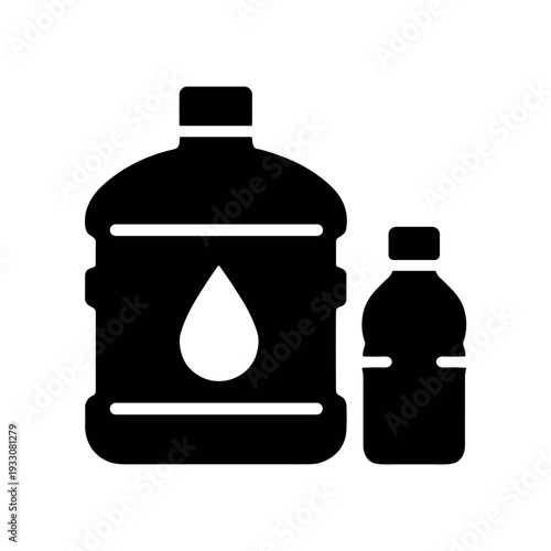 Water bottles icon set for hydration, sustainable living, and healthy lifestyle. Black solid icon vector illustration.
