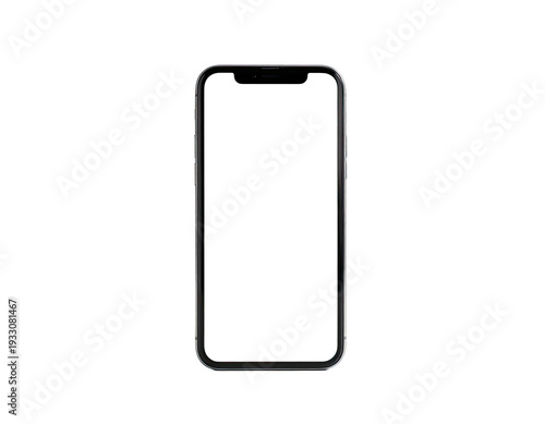 A modern, sleek mobile device with a blank white screen against a black background