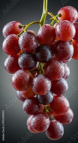 Fresh Red Grapes Hanging from Vine.