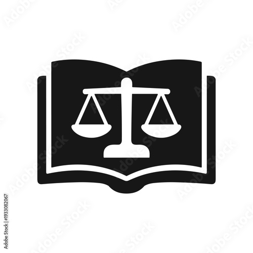 Law book, justice, legal education, solid black icon set vector illustration