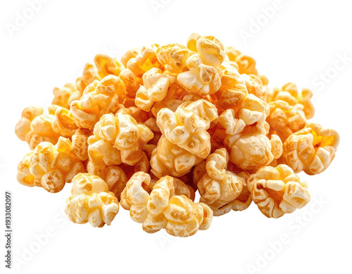 A generous pile of golden caramel-drizzled popcorn kernels