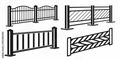 A collection of various types of fences and barriers for different purposes Vector