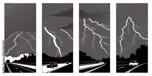 A dramatic depiction of a mountain range under varying weather conditions Vector