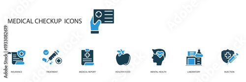 medical check up icons set outline and Flat Style,transparent background