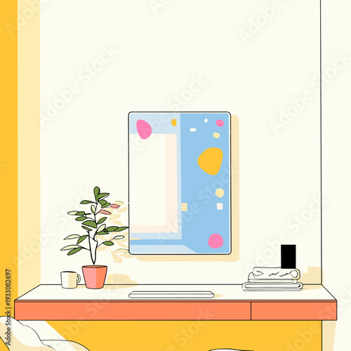 Floating Smart Mirror in Minimalist Spa