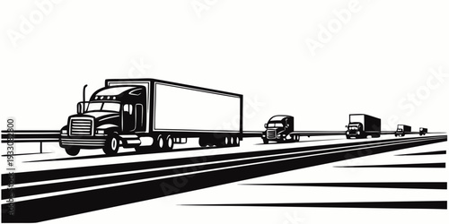A large truck driving on a highway with several cars following behind Vector