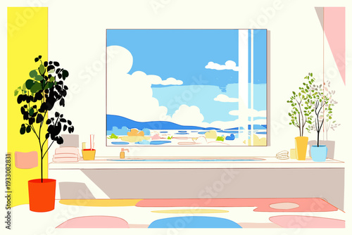 Floating Smart Mirror in Minimalist Spa