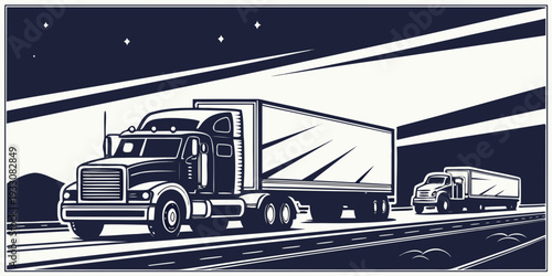 A large truck is parked in front of a building with a sign that reads '100'. Vector