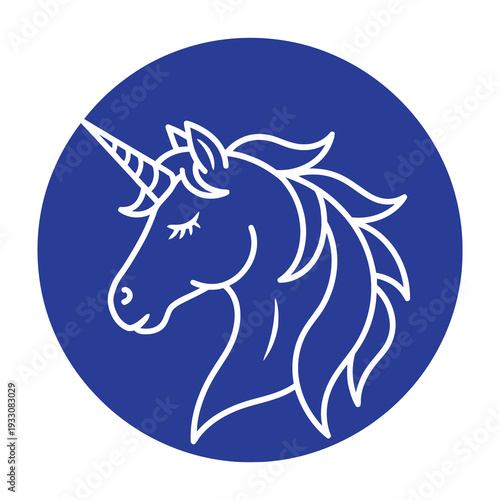 Wallpaper Mural Unicorn head with flowing mane and horn on blue circular background Torontodigital.ca