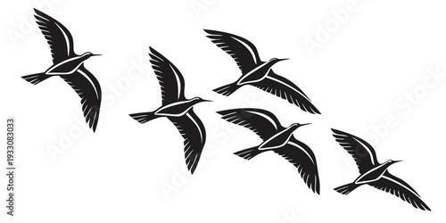 A flock of birds flying in a v-formation against a white background Vector