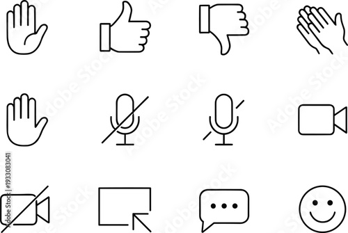 Hand gestures and communication symbols flat design vector illustration set for business and social media