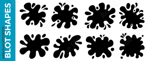 Splash hand-drawn frames. Promo sticker silhouettes in puddle paint stain wavy shape set. Undulated figures for quote. Badge or labels bg for message. Irregular wavy blob simple elements.