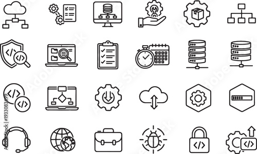 line style web development icons set