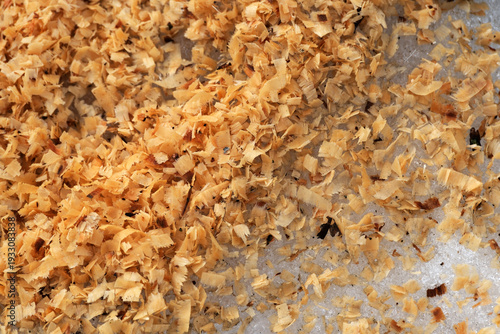 Shavings scattered on the workshop floor after a busy day of crafting