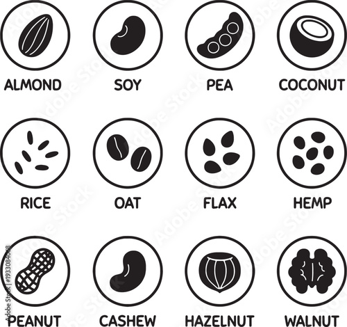 Various types of nuts and seeds icons