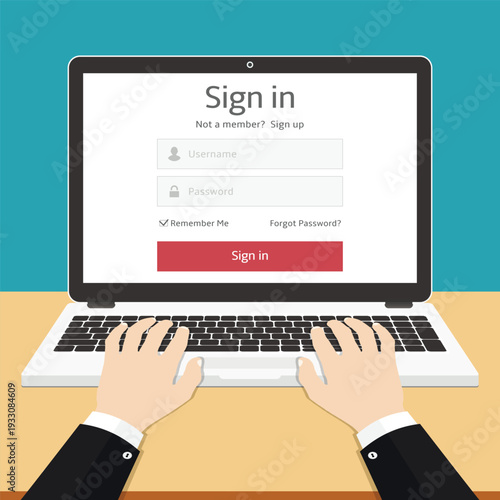 User authorization on web browser window on computer.