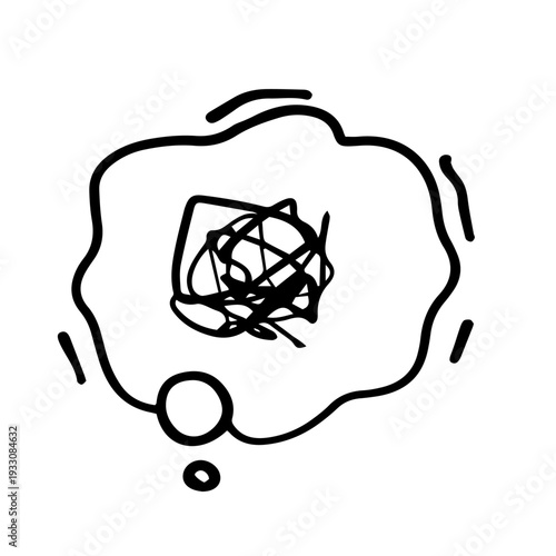 もやもや・ぐるぐる悩む気持ちを表すマーク。くしゃくしゃと線が絡まった吹き出しのアイコン。