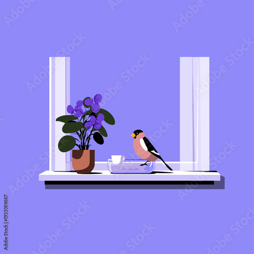 Goldfinch on Sunlit Window Feeder