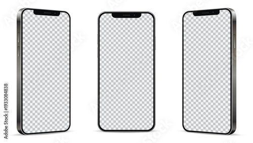 Realistic smartphone mockup from angled view. Mobile phone isolated on white background