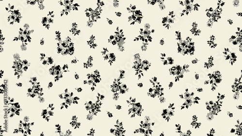 Delicate black floral pattern on a cream colored background