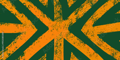 Abstract orange and green burst with a textured distressed appearance