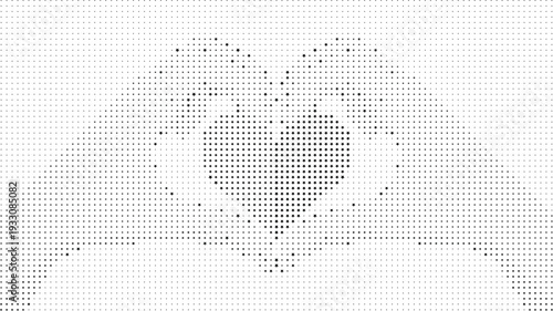 Black and white abstract heart shape made of dots and stars, Monochrome dotted star heart abstract design background