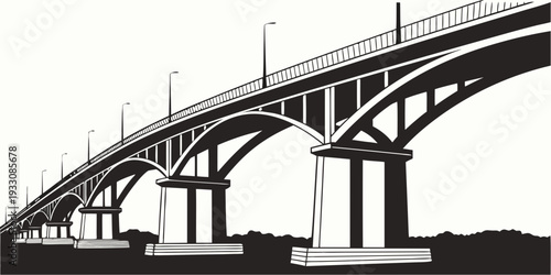 A long bridge spanning across a wide river with multiple arches and supports Vector