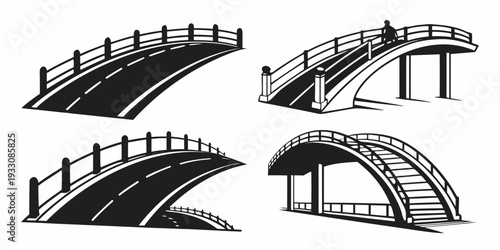 Four distinct architectural designs of bridges showcasing various structural styles Vector