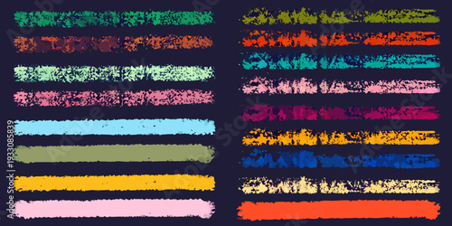 Abstract colorful brush strokes arranged in horizontal rows on dark blue