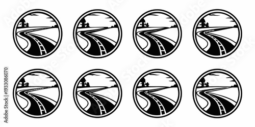 Eight identical vintage cameras arranged in a circular pattern on a white background Vector