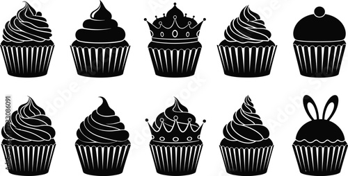 Cupcake silhouette collection dessert bakery sweet food vector illustration set