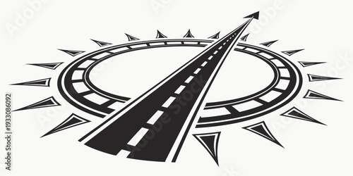 A black and white illustration of a winding road leading to a circular target Vector