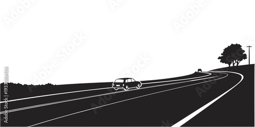 A serene highway stretches towards a distant tree, inviting a journey into the unknown. Vector