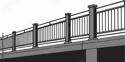 Modern metal bridge railing with intricate design and sturdy construction Vector