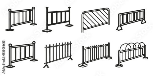 A variety of different types of metal railings and barriers Vector