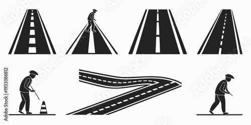 A series of images depicting a person walking up various types of ramps and inclines Vector