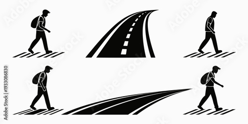 Illustration of a person walking up a ramp with varying inclines Vector