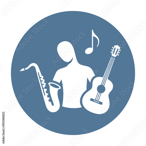 Musician plays jazz saxophone and acoustic guitar together in creative harmony