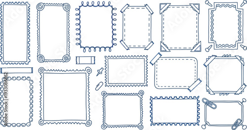 Hand-drawn Doodle Frames and Borders Vector Illustration Set. Simple Sketch Style Elements for Scrapbooking and Photo Album Design.