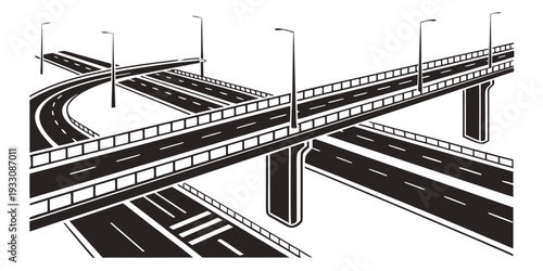 A complex intersection with multiple highways and overpasses in an urban setting Vector