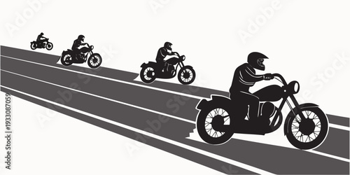 Three motorcyclists racing on a track in a thrilling competition. Vector