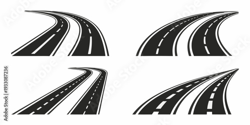 Four abstract black and white curved shapes arranged in a square pattern. Vector