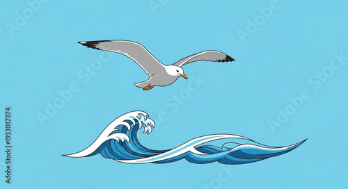 Seagull soaring above ocean waves, capturing the essence of coastal freedom and natural beauty.