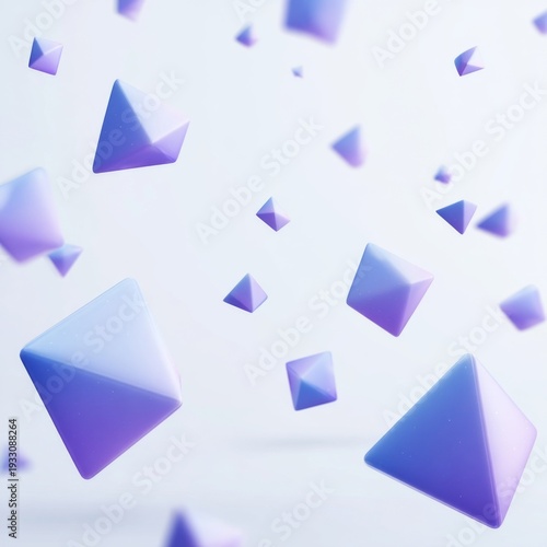 Abstract 3D Geometric Shapes in Soft Focus with Gradient Colors Floating in Light Space