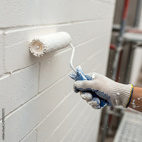 Hand Painting White Wall with Roller.
