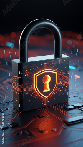 Glowing digital lock cybersecurity concept for data protection and network security